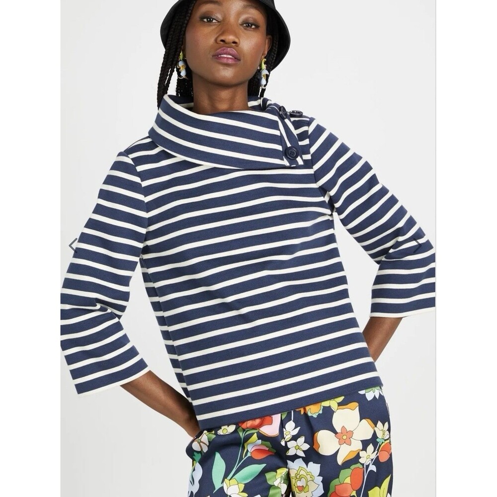 Kate Spade Pearl Embellished Stripe Ponte Top Size Medium